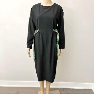 ZARA Black Minimalist Contemporary Relaxed Fit Long Sleeves Belted Midi Dress.